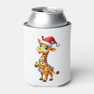 Giraffe Xmas Lighting Funny Santa Giraffe Christma Can Cooler