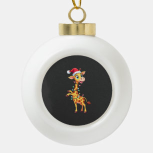 Giraffe Xmas Lighting Funny Santa Giraffe Christma Ceramic Ball Christmas Ornament