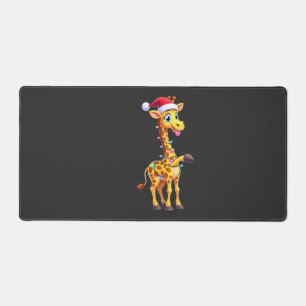 Giraffe Xmas Lighting Funny Santa Giraffe Christma Desk Mat