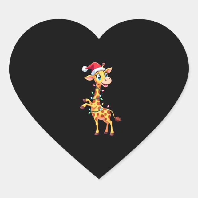 Giraffe Xmas Lighting Funny Santa Giraffe Christma Heart Sticker (Front)