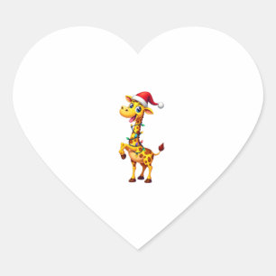 Giraffe Xmas Lighting Funny Santa Giraffe Christma Heart Sticker