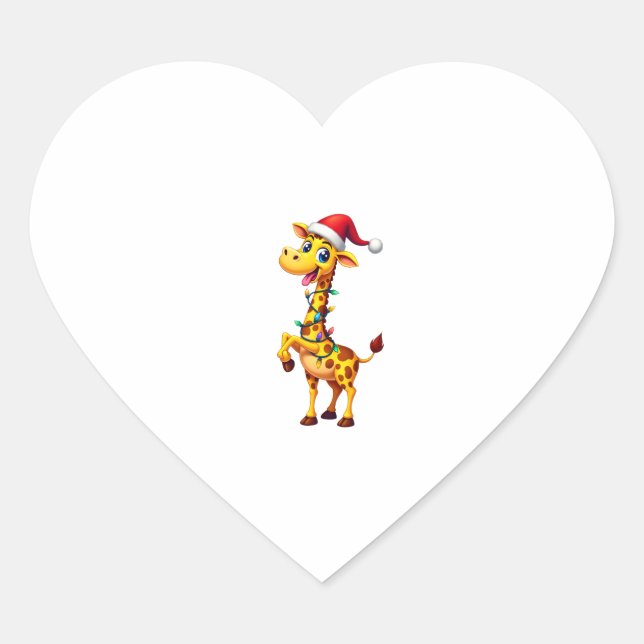 Giraffe Xmas Lighting Funny Santa Giraffe Christma Heart Sticker (Front)