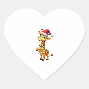 Giraffe Xmas Lighting Funny Santa Giraffe Christma Heart Sticker