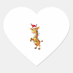 Giraffe Xmas Lighting Funny Santa Giraffe Christma Heart Sticker