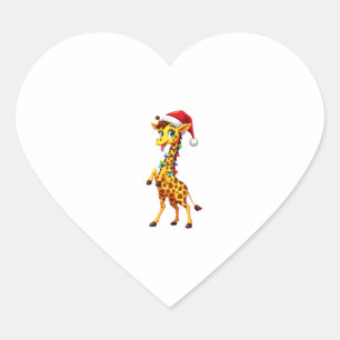 Giraffe Xmas Lighting Funny Santa Giraffe Christma Heart Sticker