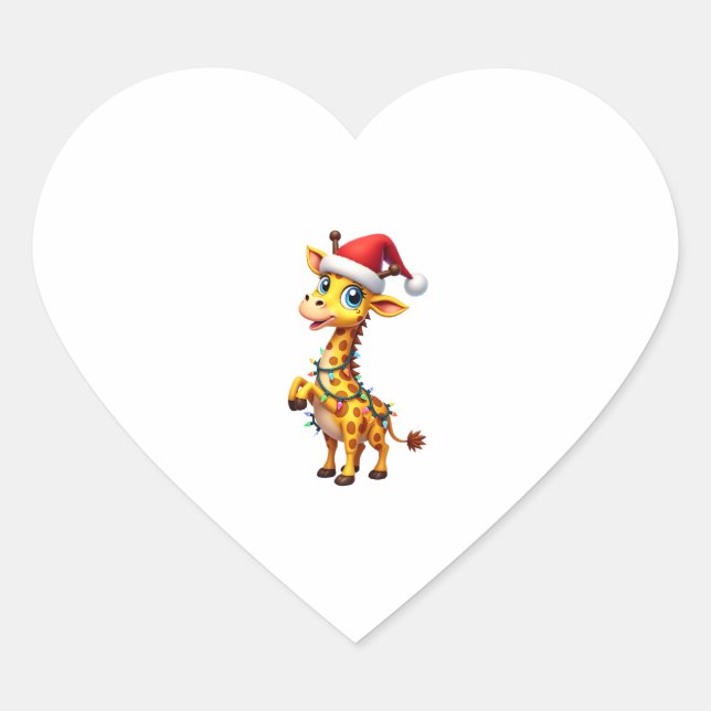 Giraffe Xmas Lighting Funny Santa Giraffe Christma Heart Sticker (Front)