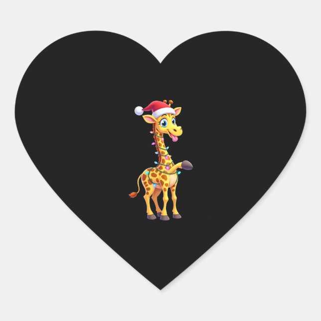 Giraffe Xmas Lighting Funny Santa Giraffe Christma Heart Sticker (Front)