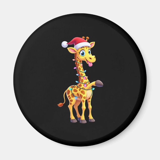 Giraffe Xmas Lighting Funny Santa Giraffe Christma Magnet (Front)