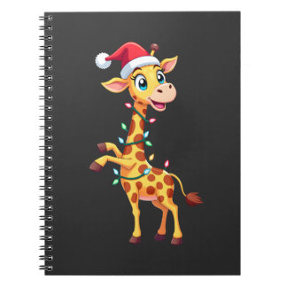 Giraffe Xmas Lighting Funny Santa Giraffe Christma Notebook