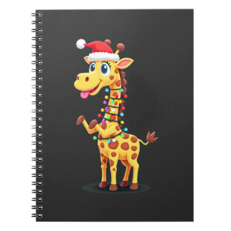 Giraffe Xmas Lighting Funny Santa Giraffe Christma Notebook