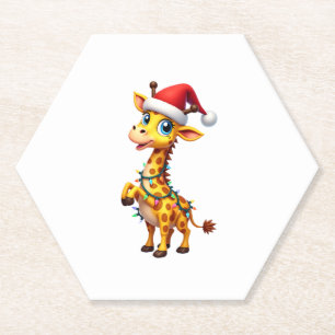 Giraffe Xmas Lighting Funny Santa Giraffe Christma Paper Coaster