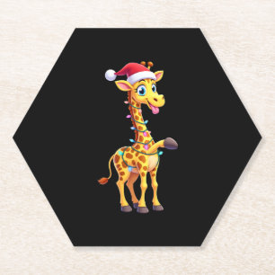 Giraffe Xmas Lighting Funny Santa Giraffe Christma Paper Coaster