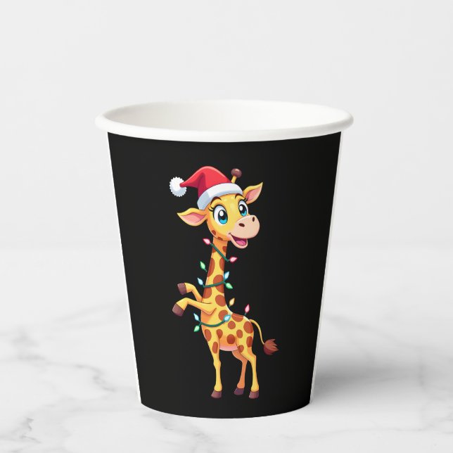 Giraffe Xmas Lighting Funny Santa Giraffe Christma Paper Cups (Front)