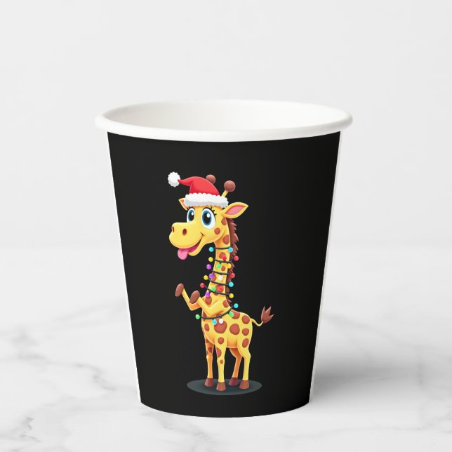 Giraffe Xmas Lighting Funny Santa Giraffe Christma Paper Cups (Front)