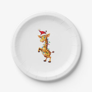 Giraffe Xmas Lighting Funny Santa Giraffe Christma Paper Plate