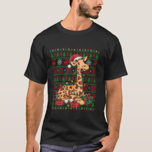 Giraffe Xmas Lights Ugly Santa Hat Giraffe Christm T-Shirt