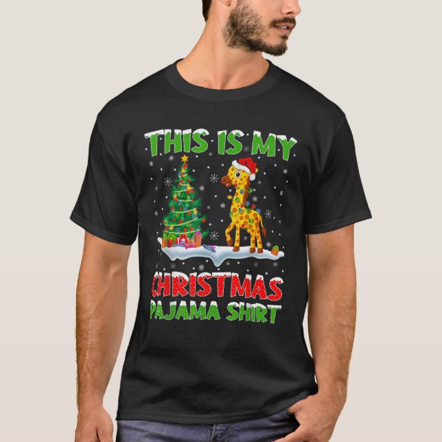 Giraffe Xmas Tree Lights This Is My Christmas Paja T-Shirt (Front)