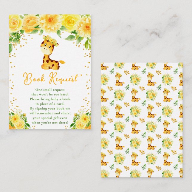 Giraffe Yellow Floral Baby Shower Book Request Enclosure Card (Front/Back)
