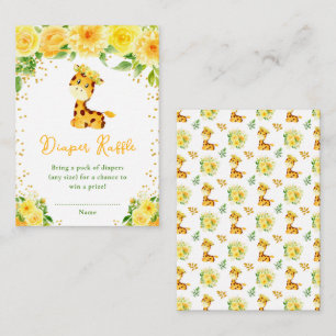 Giraffe Yellow Floral Baby Shower Diaper Raffle Enclosure Card