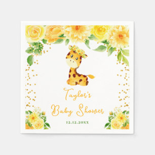 Giraffe Yellow Floral Baby Shower Napkin