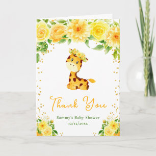Giraffe Yellow Floral Baby Shower Thank You Card