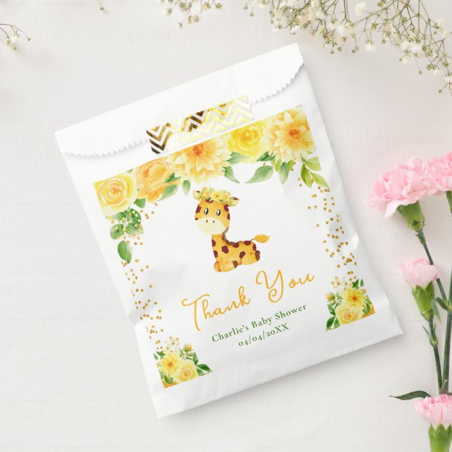 Giraffe Yellow Floral Baby Shower Thank You Favour Bags (Sealed)