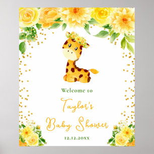 Giraffe Yellow Floral Baby Shower Welcome Poster
