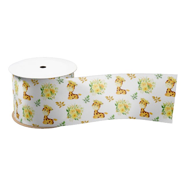 Giraffe Yellow Floral Flowers Satin Ribbon (Spool)