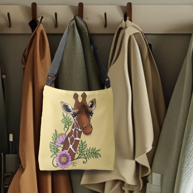 Giraffe Yellow Portrait Flower Crossbody Bag (Creator Uploaded)