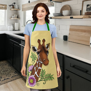 Giraffe Yellow Portrait Flowers  Apron