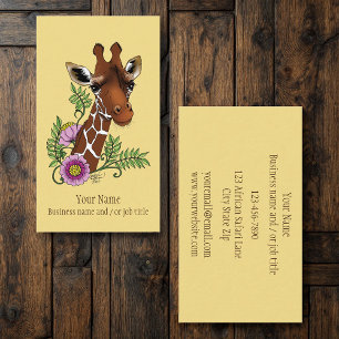 Giraffe Yellow Portrait Flowers Business Card