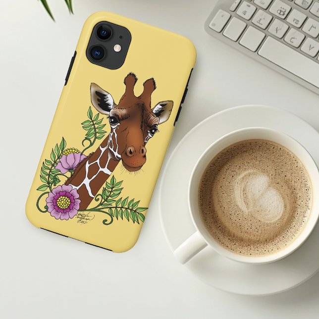 Giraffe Yellow Portrait Flowers Case-Mate iPhone Case (Creator Uploaded)