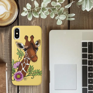 Giraffe Yellow Portrait Flowers iPhone X Case