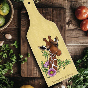 Giraffe Yellow Portrait Flowers Cutting Board