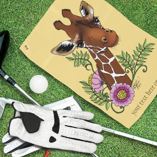 Giraffe Yellow Portrait Flowers Golf Towel