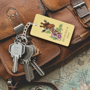 Giraffe Yellow Portrait Flowers Key Ring