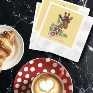 Giraffe Yellow Portrait Flowers Napkin