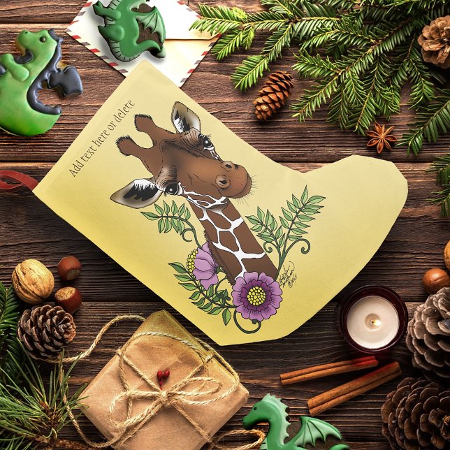 Giraffe Yellow Portrait Flowers  Small Christmas Stocking (Creator Uploaded)