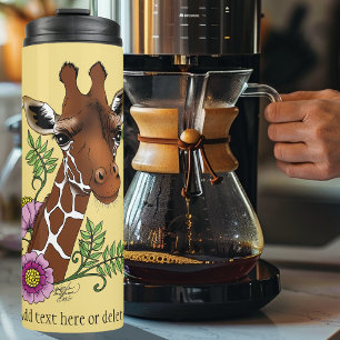 Giraffe Yellow Portrait Flowers Thermal Tumbler