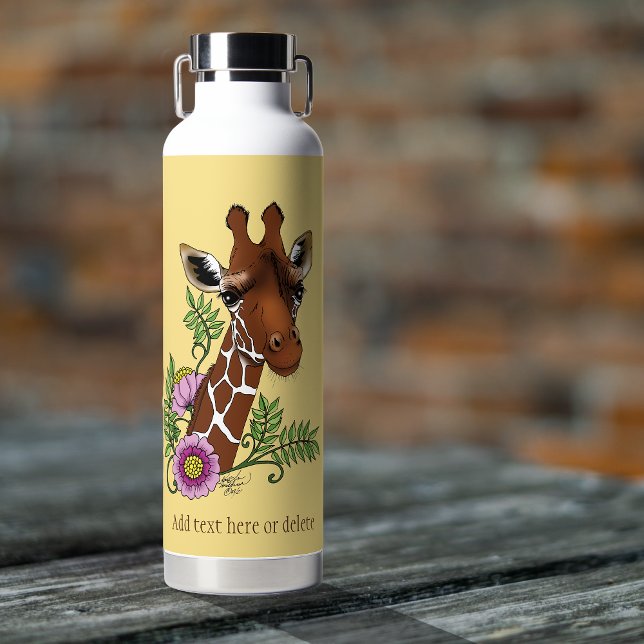 Giraffe Yellow Portrait Flowers Water Bottle (Creator Uploaded)