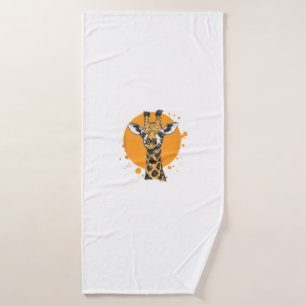 Giraffe Yellow Sun Abstract Animal Portrait Bath Towel