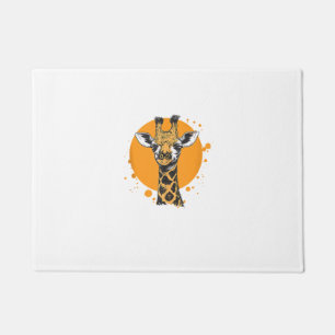Giraffe Yellow Sun Abstract Animal Portrait Doormat