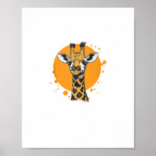 Giraffe Yellow Sun Abstract Animal Portrait  Poster