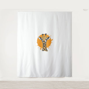 Giraffe Yellow Sun Abstract Animal Portrait Tapestry