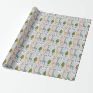 Giraffe Zebra And Monkey Pattern Wrapping Paper