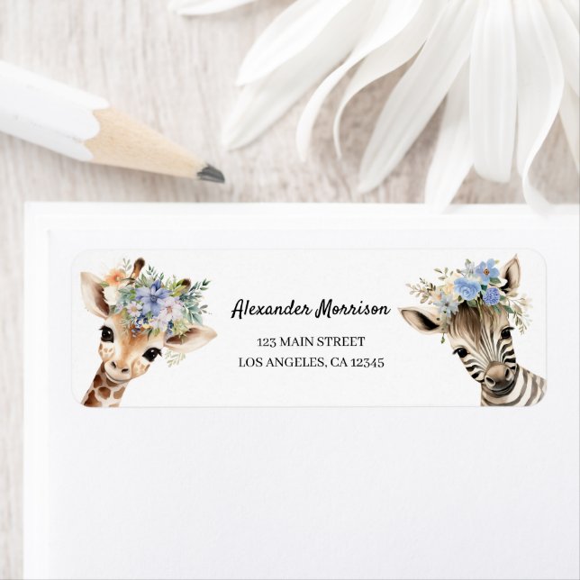 Giraffe & Zebra Boy 2nd Birthday Return Address (Insitu)