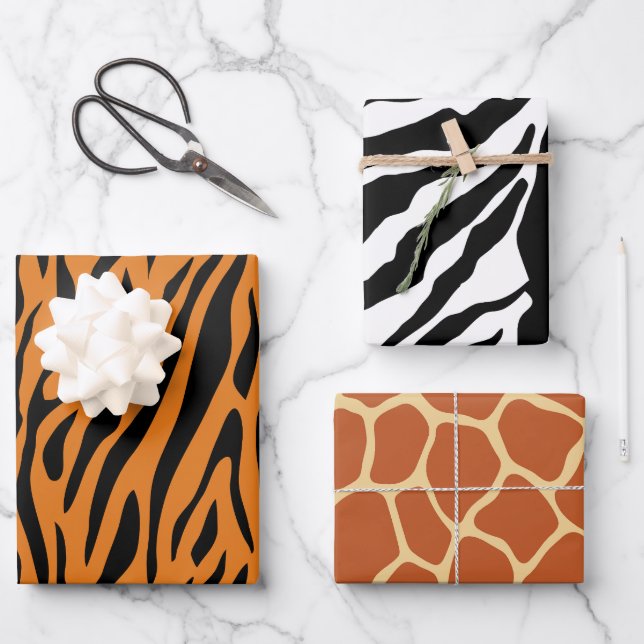 Giraffe Zebra Tiger Stripes Pattern Animal Print  Wrapping Paper Sheet (Front)