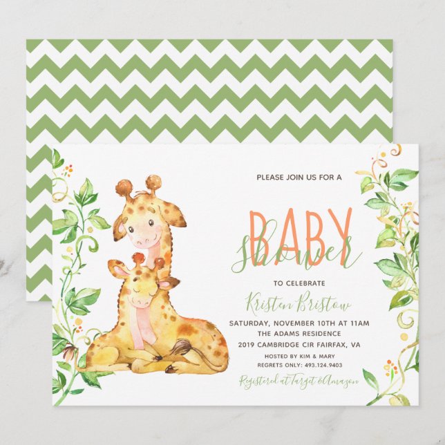 Giraffe Zoo Animals Baby Shower Invitation (Front/Back)