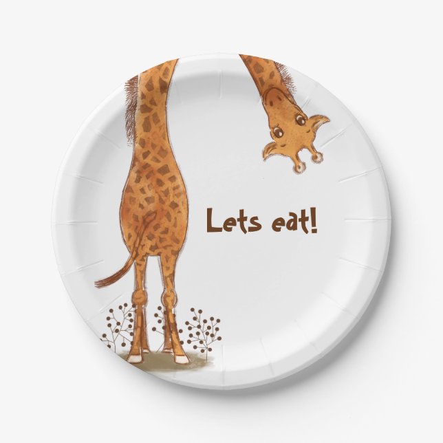 Giraffe, Zoo Animals Birthday Paper Plate (Front)