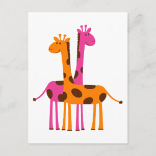 giraffes-297326  giraffes orange pink cartoon safa postcard